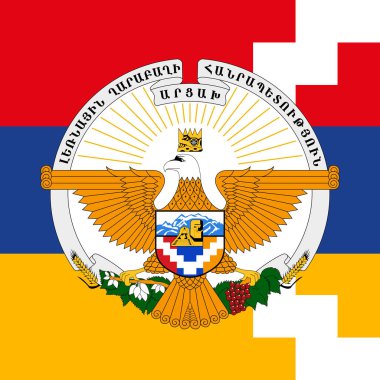 Ulusal bayrak üzerinde Artsakh Cumhuriyeti arması, Asya ülkesi, vektör illüstrasyon