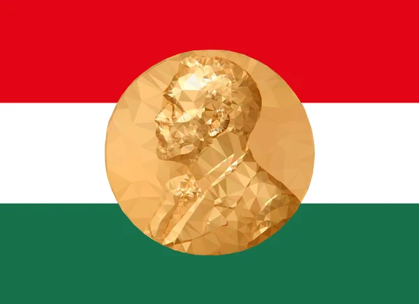 Gold Medal Nobel Prize Hungary Flag Background Vector Illustration — Stock Vector