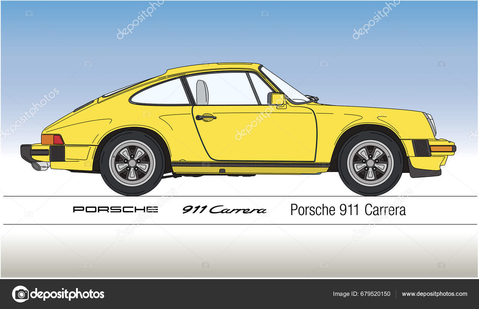 車の絵　ポルシェ ドイツ 1974年 ポルシェ911カレラ ヴィンテージカー ベクターイラスト