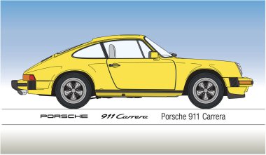 Almanya, 1974, Porsche 911 Carrera, klasik araba, vektör illüstrasyonu sarı renkli