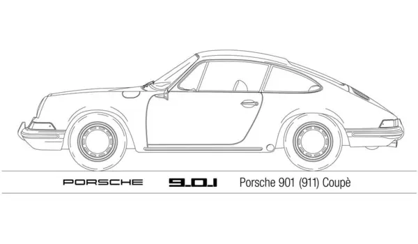 Duitsland Jaar 1964 Porsche 901 Oldtimer Silhouet Witte Achtergrond Vectorillustratie — Stockvector