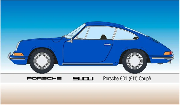 Germania Anno 1964 Porsche 901 Auto Epoca Sagoma Abbozzata Colori — Vettoriale Stock