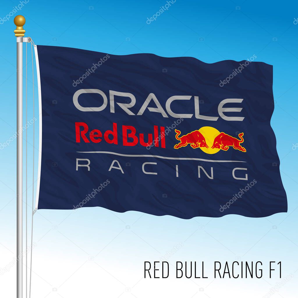 Austria, year 2023, waving flag of the Red Bull F1 Racing Team, world champion 2023, illustration