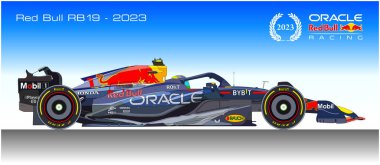 Avusturya, yıl 2023, Red Bull RB19, Oracle Red Bull Racing F1 spor araba, illüstrasyon