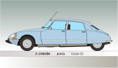Fransa, 1955 yılı, Citroen DS renkli siluet, klasik araba, vektör illüstrasyonu
