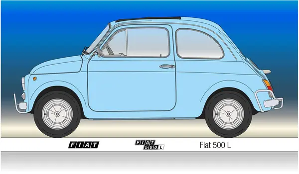 Włochy Rok 1968 Fiat 500 Popularny Rocznik Samochód Sylwetka Niebieskim — Wektor stockowy