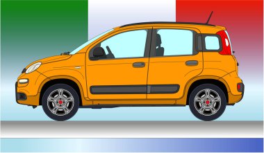 İtalya, 2012 yılı, yeni model Fiat Panda üçüncü versiyonu 2012 siluet, popüler İtalyan arabası, İtalyan bayrağında renkli vektör çizimi