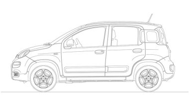 İtalya, 2012 yılı, yeni model Fiat Panda üçüncü versiyonu 2012, popüler İtalyan arabası, vektör illüstrasyon silueti, ana hatlarıyla