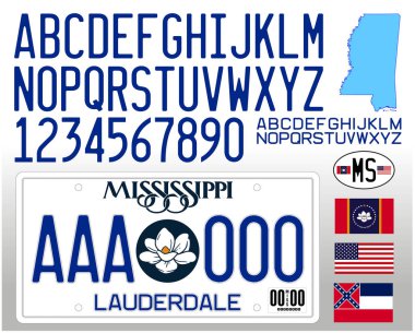 Mississippi US state car license plate new pattern 2024 with letters, numbers and symbols, vector illustration, USA