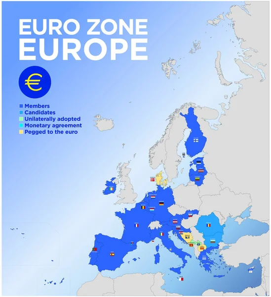 Валюта Єврозони 2024 Рік Векторна Ілюстрація Карта Європейської Валюти Єврозони — стоковий вектор
