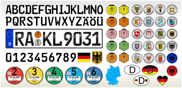 Allemagne Plaque Immatriculation Avec Chiffres Lettres Symboles Illustration Vectorielle — Image vectorielle