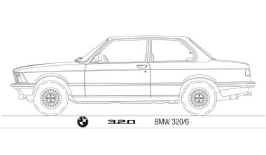 Almanya, 1981 yılı, BMW 320-6 silueti, klasik araba, vektör illüstrasyonu
