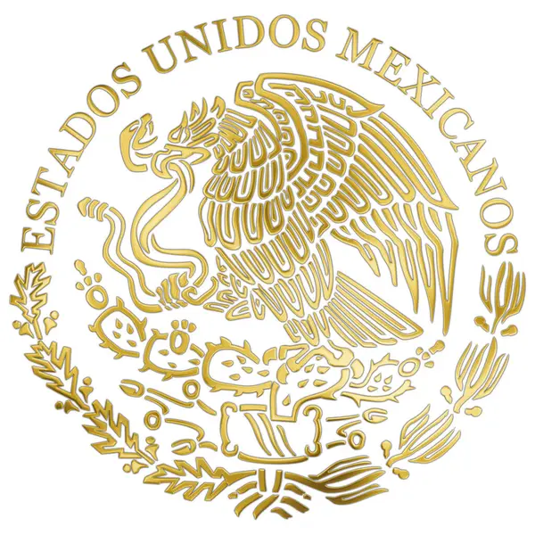 México Brasão Armas Ouro Nacional Sobre Fundo Branco Ilustração — Fotografia de Stock