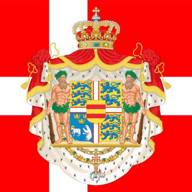 Danimarka Kralı Frederik X 2024, Danimarka bayrağında arma, vektör illüstrasyon