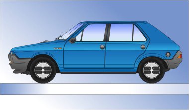 Torino, İtalya, 1978 yılı, Fiat Ritmo 60 model klasik araba silueti, popüler İtalyan eski arabası, renkli vektör çizimi