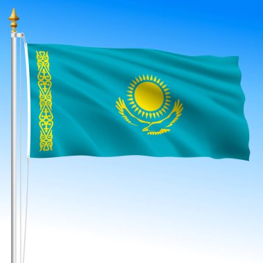 Kazakistan, resmi ulusal sallanan bayrak, Asya ülkesi, vektör illüstrasyonu