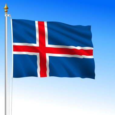 Iceland official national waving flag, north european country, vector illustration clipart