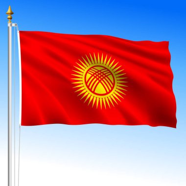 Kırgızistan, resmi ulusal sallanan bayrak, Asya ülkesi, vektör illüstrasyonu