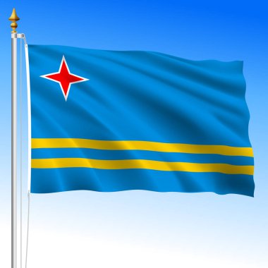 Aruba, official national waving flag, dutch antilles, vector illustration clipart