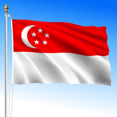 Singapur resmi ulusal sallanan bayrak, Asya ülkesi, vektör illüstrasyonu