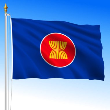 ASEAN, Association of South-East Asian Nations, waving flag, international organization, vector illustration clipart