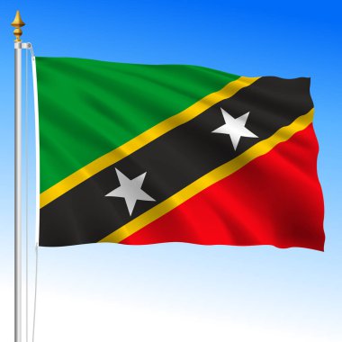 Saint Christopher and Nevis, Saint Kitts, official national waving flag, caribbean, vector illustration clipart