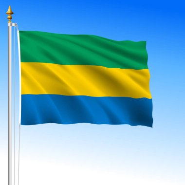 Gabon, resmi ulusal bayrak, Afrika ülkesi, vektör illüstrasyonu