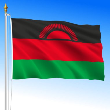 Malavi, resmi milli dalgalanma bayrağı, Afrika ülkesi, vektör illüstrasyonu