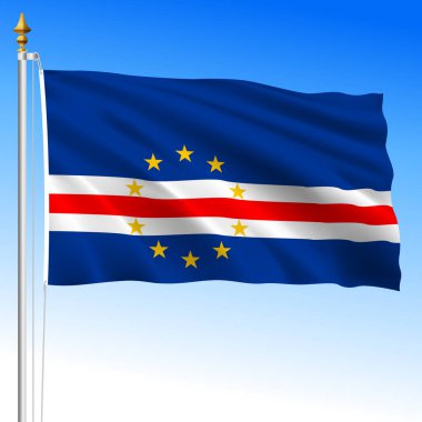 Cape Verde Cumhuriyeti, resmi ulusal dalgalanma bayrağı, Afrika ülkesi, vektör illüstrasyonu