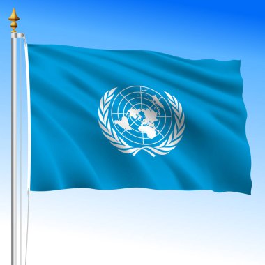 BM, Birleşmiş Milletler resmi bayrak sallaması, uluslararası örgüt, vektör illüstrasyonu