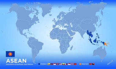 ASEAN, Güneydoğu Asya Milletler Cemiyeti haritası, vektör illüstrasyonu