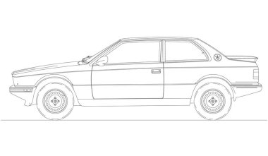MODENA - ITALY - Yıl 1988 - Maserati Biturbo 222, otomobil klasik ve klasik araba, silüet çizili, vektör çizimi