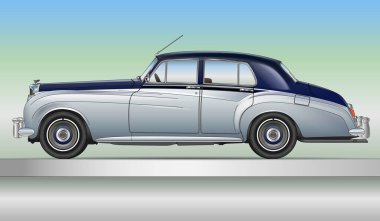 Birleşik Krallık, yıl 1955, Bentley S1 model, klasik araba, siluet beyaz arka planda, renkli vektör çizimi