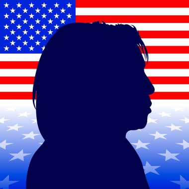 ABD, 2024 yılı, Kamala Harris, ABD, profil portresi, Amerikan bayrağındaki siluet, vektör illüstrasyon