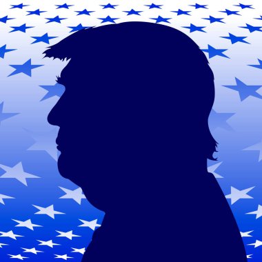 ABD, 2024 yılı, Donald Trump siluet portresi ABD yıldızları, ABD, vektör illüstrasyon