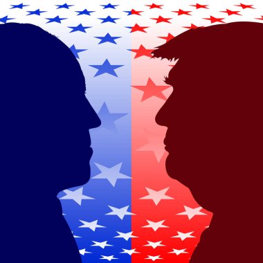 ABD, Temmuz 2024, ABD başkanlık seçimleri 2024, Joe Biden ve Donald Trump 'ın ABD yıldızlarındaki siluet portreleri, vektör illüstrasyonu