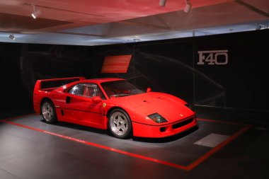 Maranello, Modena, Italy, June 23 2024 - Ferrari Museum in Maranello, model Ferrari F40 exposed to visitors