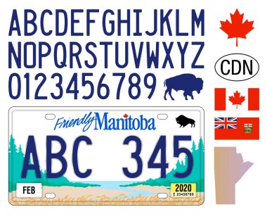 Manitoba car license plate pattern, numbers, lettering and symbols, Canada, north america, vector illustration