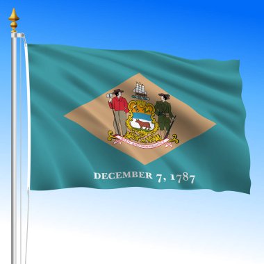 Delaware federal state waving flag, United States, vector illustration clipart