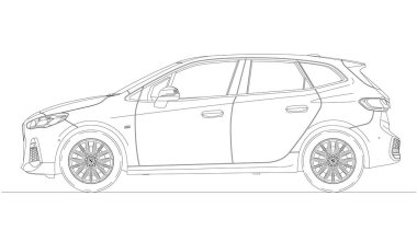 Almanya, 2019 yılı, BMW 218 model araba silueti, vektör illüstrasyonu