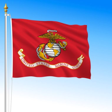 ABD Deniz Piyade Teşkilatı armalı bayrak sallıyor, Amerika Birleşik Devletleri, vektör illüstrasyonu