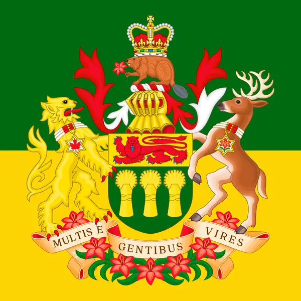 Kanada, Kuzey Amerika bayrağında Saskatchewan eyalet arması, vektör illüstrasyon 