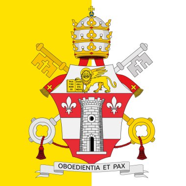 Coat of arms of Pope Pope John XXIII, Bishop of Rome, 1958-1963, on the background of the flag of the Holy See, vector illustration