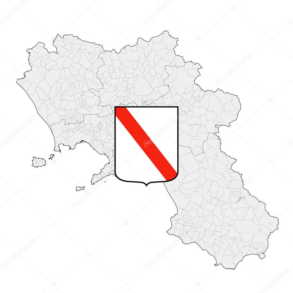 Campania regional coat of arms and map, Italy, vector illustration