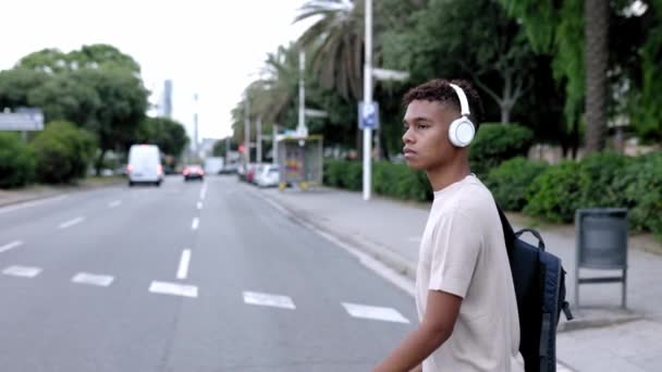 Conceito Pedestres Passando Por Uma Passadeira Filmagem Câmera Lenta Jovem — Vídeo de Stock