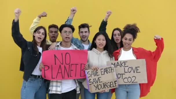 Grupa Młodych Ludzi Protestujących Przeciwko Zmianie Klimatu Przeciwko Żółtemu Murowi — Wideo stockowe