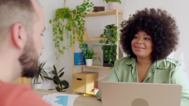 Two Diverse Coworkers Discussing Modern Office Team Group Two Multiethnic — Video