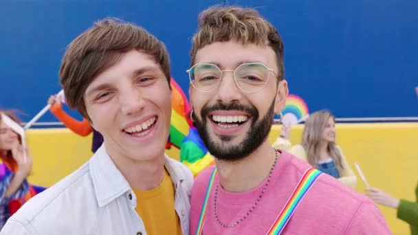 Happy Group Lgbtq Young People Celebrating Gay Pride Day Festival — Stockvideo