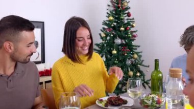 Genç ve güzel yetişkin bir çift aile Noel yemeğinde önemli bir duyuru yapacak. Akşam yemeğinde heyecan verici iyi haberleri kutlayan bir grup insan: hamilelik ya da düğün.