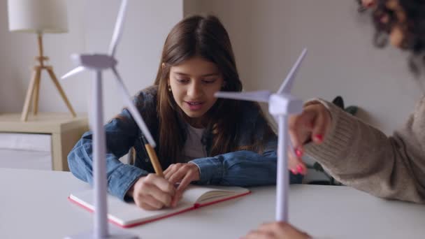 Mother Helping Her Daughter Her Environmental Science Homework Mom Child — Stock Video
